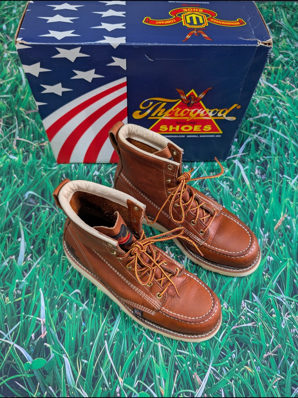 Thorogood Men's MAXWear Tobacco Brown Wedge Moc Steel Toe Lace Up Work Boot 9D - Picture 3 of 13